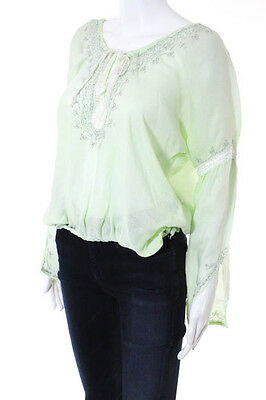 Donale Mint Green Cotton Embroidered Knit Peasant Top Size Small