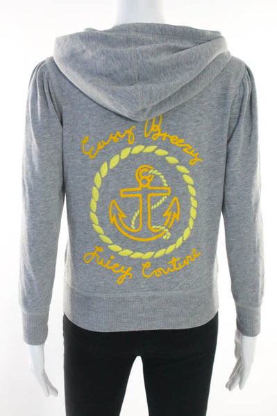 Juicy Couture Gray Cotton Yellow Detail Long Sleeve Hooded Sweater Size Small