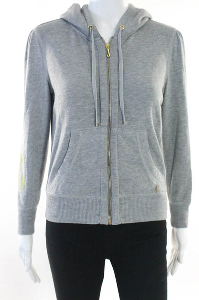 Juicy Couture Gray Cotton Yellow Detail Long Sleeve Hooded Sweater Size Small