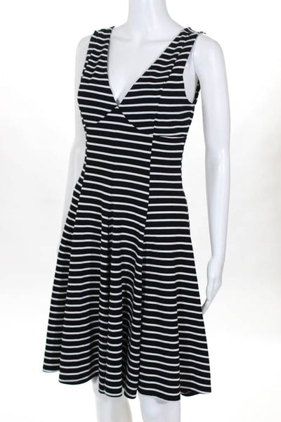 Peter Som Black White Striped Sleeveless V-Neck Fit & Flare Dress Size 4