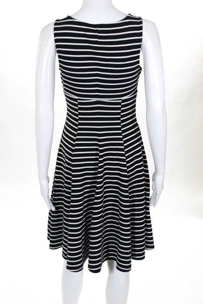 Peter Som Black White Striped Sleeveless V-Neck Fit & Flare Dress Size 4
