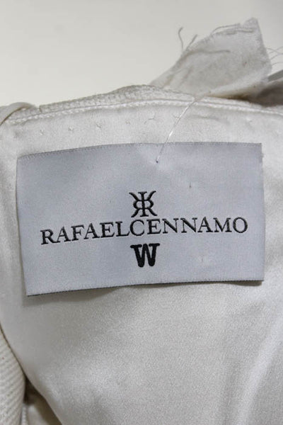 Rafael Cennamo White Couture  Beige Strapless Pleated Peplum Bridal Gown Size 4