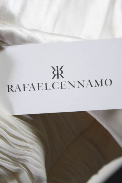Rafael Cennamo White Couture  White Silk Sleeveless V-Neck Ruched Chiffon Gown S
