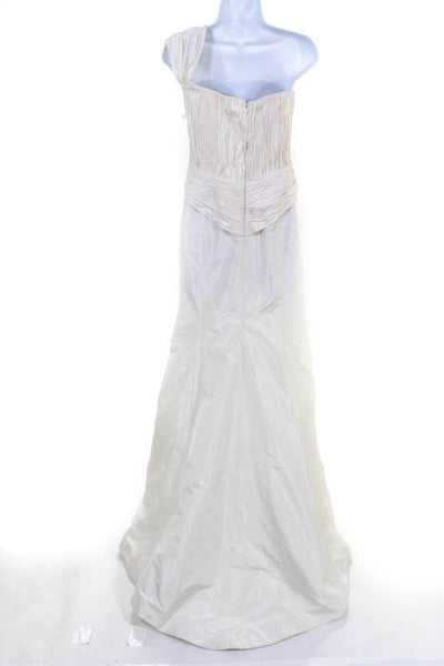 Rafael Cennamo White Couture  Ivory Silk One Shoulder Pleated Bow Bridal Gown Si