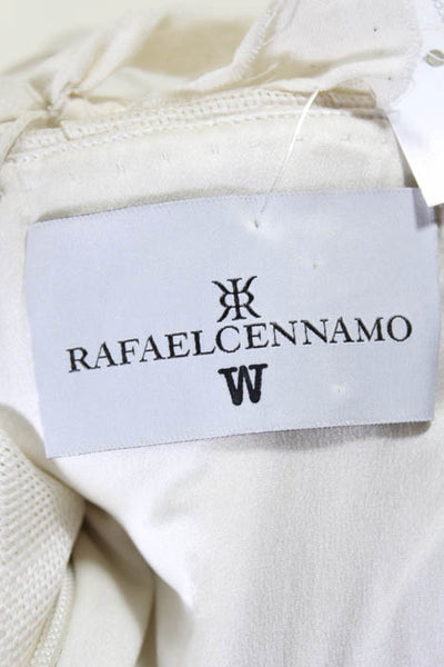 Rafael Cennamo White Couture  Beige Strapless Pleated Peplum Bridal Gown Size 4