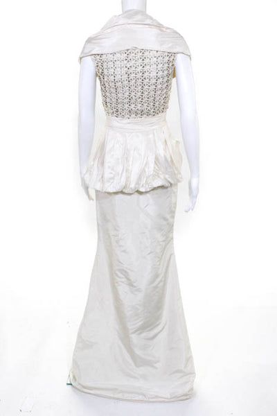 Rafael Cennamo White Couture  Ivory Short Sleeve V-Neck Beaded Back Bridal Gown