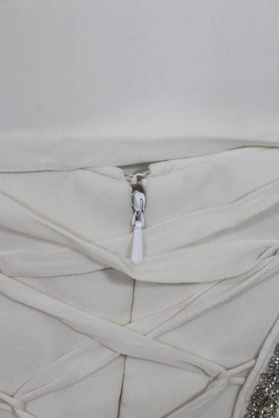 Rafael Cennamo White Couture  White Silk Sleeveless Embellished Lace Up Back Bri