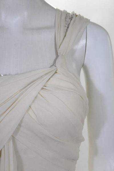 Rafael Cennamo White Couture  Ivory One Shoulder Beaded Draped Abigayle Bridal G