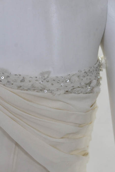 Rafael Cennamo White Couture  Ivory One Shoulder Beaded Draped Abigayle Bridal G