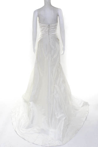 Rafael Cennamo White Couture  Ivory Silk Strapless Beaded Pleated Bridal Gown Si