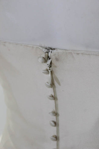 Rafael Cennamo White Couture Ivory Spaghetti Strap Buttoned Back Mikado Fishtail