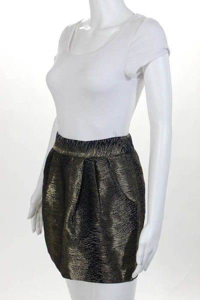 Club Monaco Navy Blue Gold Tone Metallic Pleated Mini Skirt Size 00