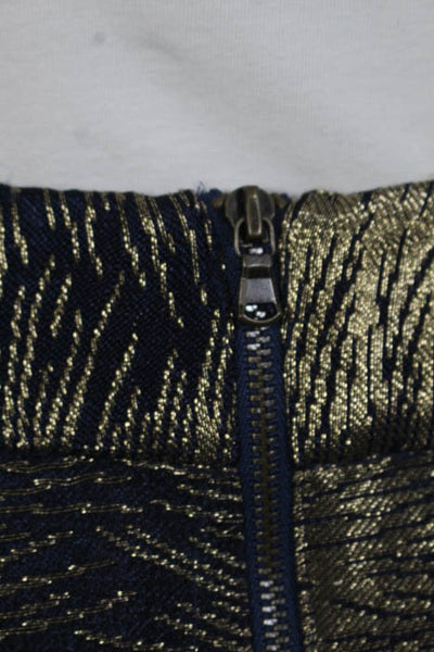 Club Monaco Navy Blue Gold Tone Metallic Pleated Mini Skirt Size 00