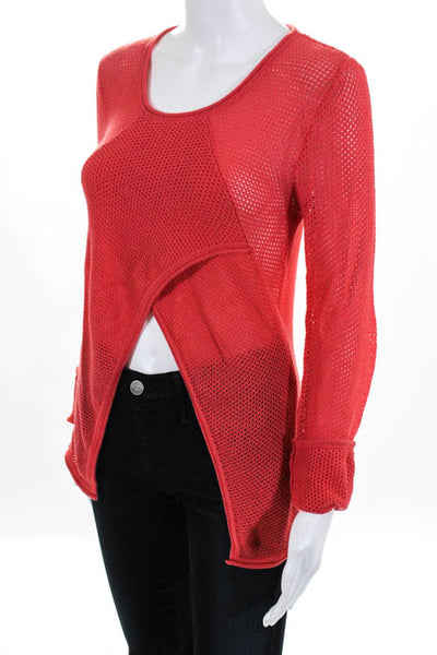 Cut25  Coral Cotton Scoop Neck Open Knit Long Sleeve Sweater Size Small
