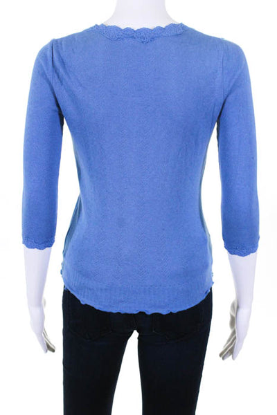 Sandro Light Blue Cotton Lace Tim V Neck Long Sleeve Blouse Size Small