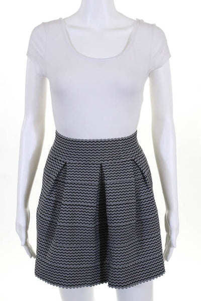 Designer Black White Polyester Wavy Print Flare Mini Skirt Size Small
