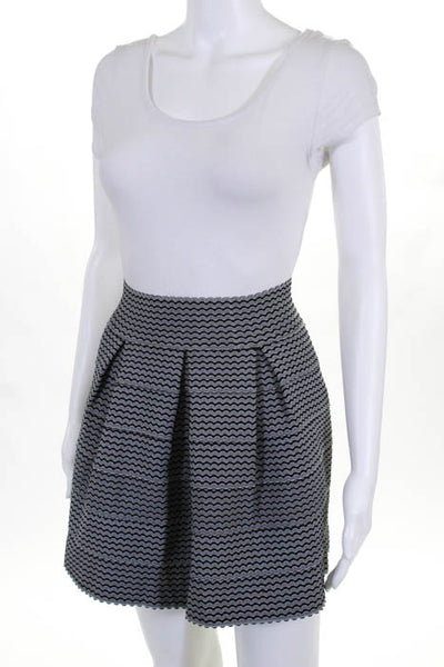 Designer Black White Polyester Wavy Print Flare Mini Skirt Size Small