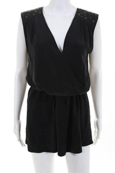 Sanctuary Black Silk Sleeveless Studded Shoulder V Drop Waist Dress Size Small