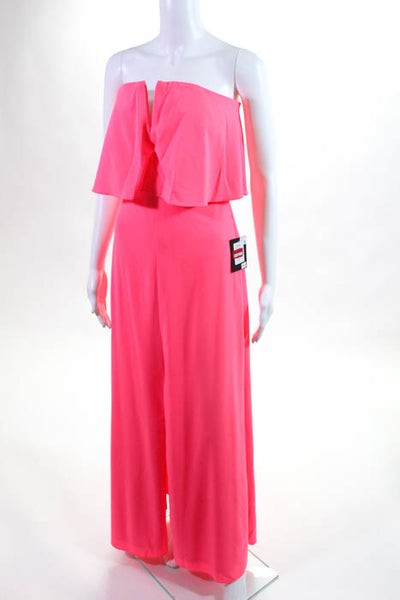 Marina Neon Coral Ruffle Strapless Full Length Dress Size 4 NEW $189