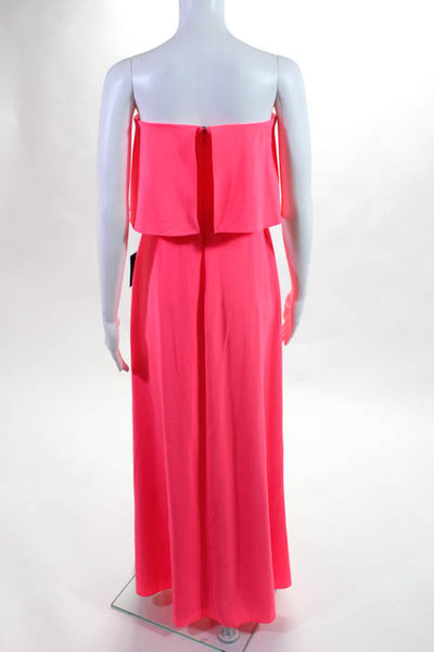 Marina Neon Coral Ruffle Strapless Full Length Dress Size 4 NEW $189