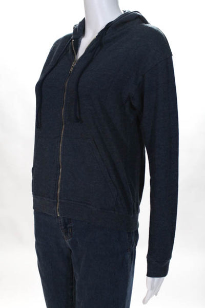 At Piece Navy Blue Cotton Hooded Full Zip Sweatshirt Size Small