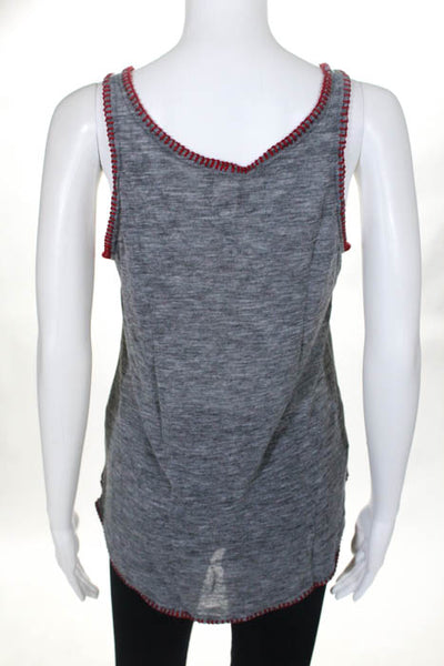 As Is Gray Red Blue Scoop Neck Embroidered Tank Top Shirt Size Medium New