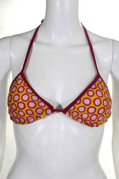 0039 Italy Pink Yellow Polka Dot Triangle String Tie Bikini Top Size Medium New