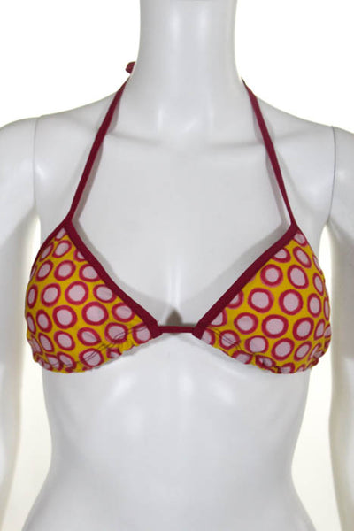 0039 Italy Pink Yellow Polka Dot Triangle String Bikini Top Size Extra Small New