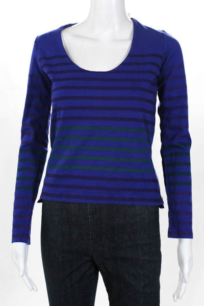 Monrow Blue Purple Green Striped Long Sleeve Scoop Neck Sweater Size XS New $123