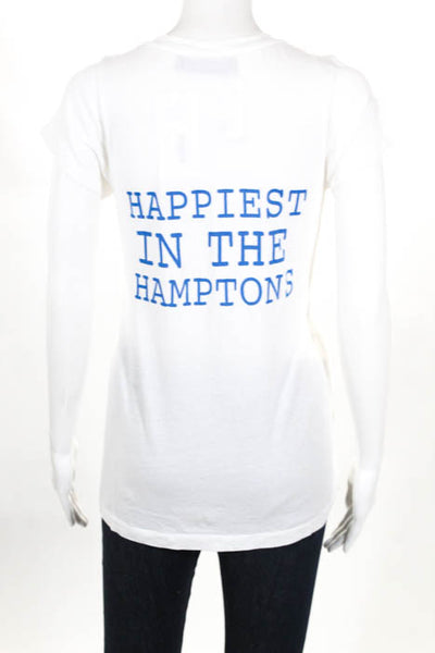 Alene Too White Happiest In The Hamptons V Neck Tee Shirt Size Small New $60