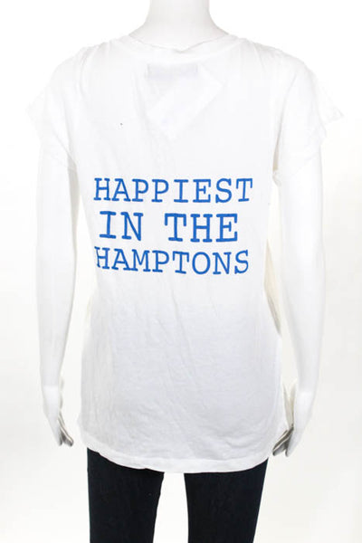 Alene Too White Happiest In The Hamptons V Neck Tee Shirt Size Medium New $60
