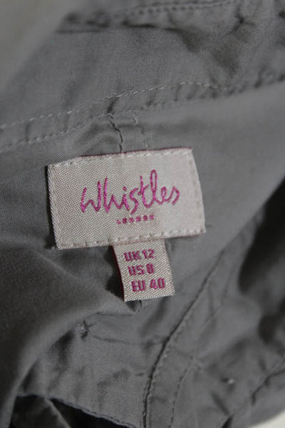 Whistles Gray Cotton Long Sleeve Ruffle Detail Button Down Shirt Size 8
