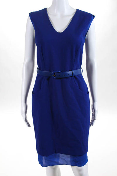 Cabe Blue Sleeveless Scoop Neck Women's Blue Belt Zipper Cocktail Dress Size 6