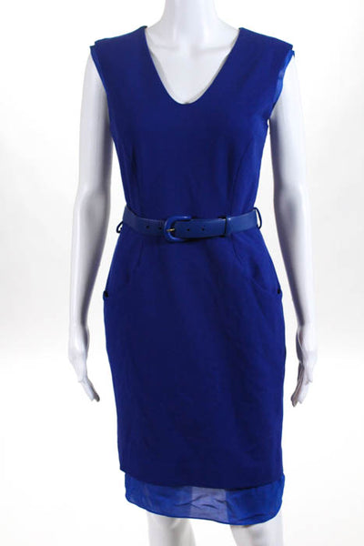 Cabe Blue Scoop Neck Sleeveless Zipper Closure Women's Cocktail Dress Size 4