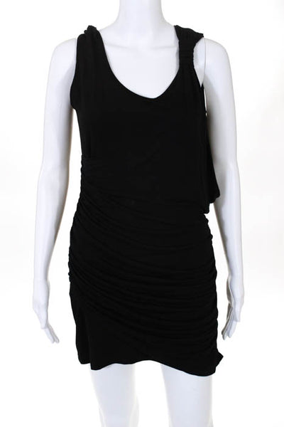 Jamison Black Sleeveless Scoop Neck Drape Front Ruched  Dress Size Small
