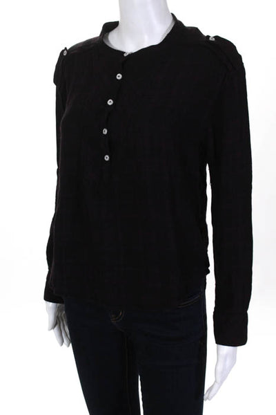 McGuire Black Plaid Long Sleeve Crew Neck Blouse Top Size Small