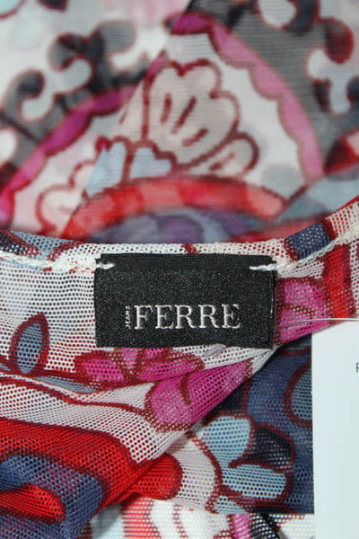 Ferre Red Cream Sheer Long Sleeve V Neck Blouse Size Small