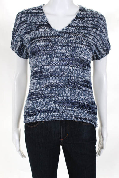 Eileen Fisher Blue V Neck Short Sleeve Pullover Sweater Size P
