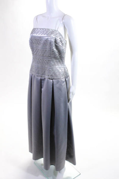 Azul by Liancarlo Silver Sheer Trim Strapless Full Length Gown Size 12