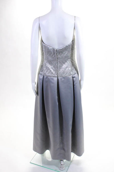 Azul by Liancarlo Silver Sheer Trim Strapless Full Length Gown Size 12