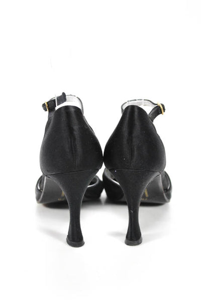 Susan Bennis Warren Edwards Black Almond Toe Buckle High Heel Pumps Size 7.5