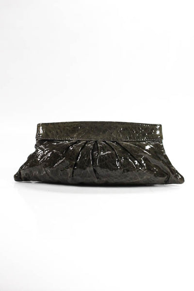Lauren Merkin Green Patent Leather Ruched Clutch Handbag