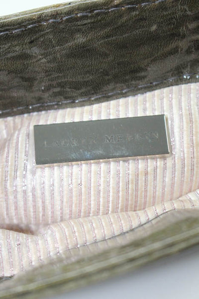 Lauren Merkin Green Patent Leather Ruched Clutch Handbag