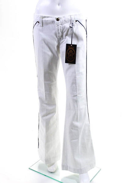 Anglo White Navy Blue Cotton Flare Leg Jeans Size 31 New