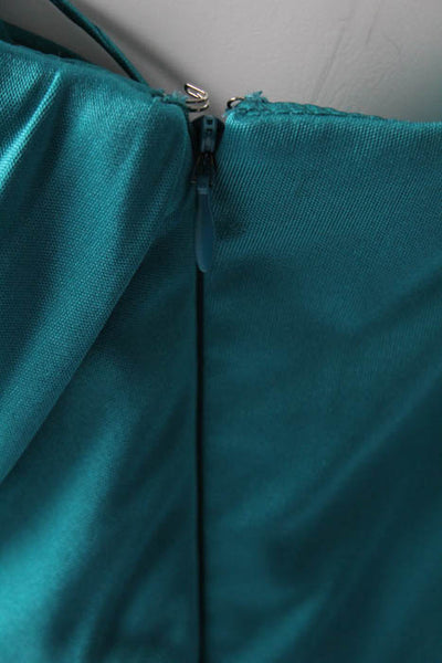Gustavo Cadile Blue Silk Beaded Gem Trim Asymmetrical Neckline Gown Size 12
