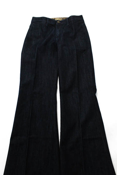 Rich & Skinny Dark Blue Wash Cotton Wide Flare Leg Jeans Size 27