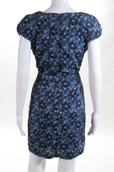 Collective Concepts Blue Printed Scoop Neck Cap Sleeve Sheath Dress Size Large
