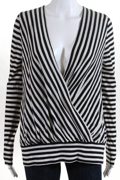 By Malene Birger Black White Stretch Striped V Neck Knit Top Size Small