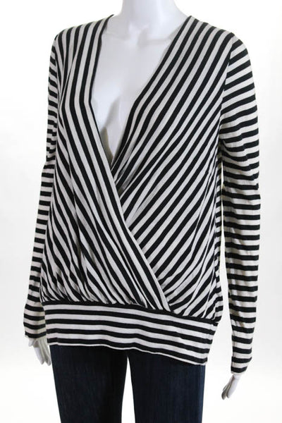 By Malene Birger Black White Stretch Striped V Neck Knit Top Size Small