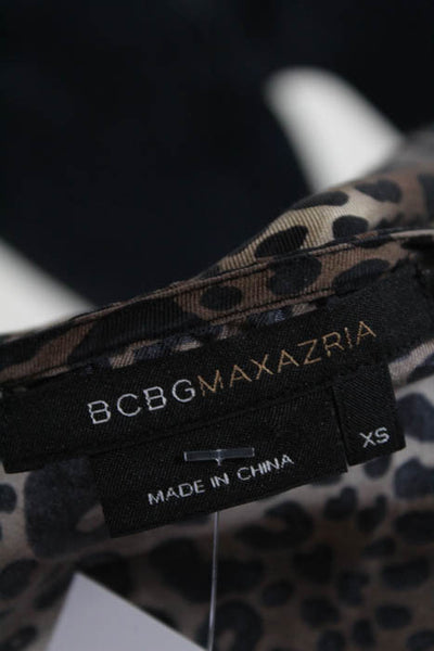 BCBGMAXAZRIA Brown Silk Animal Print V Neck Sleeveless Blouse Size Extra Small